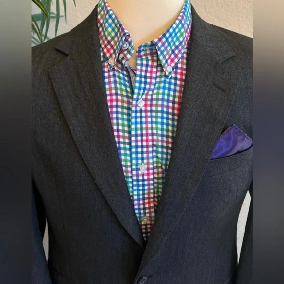 JOS A BANK SPORT COAT MENS SIZE 42L BLAZER CHARCOAL HERRINGBONE JACKET LONG FIT